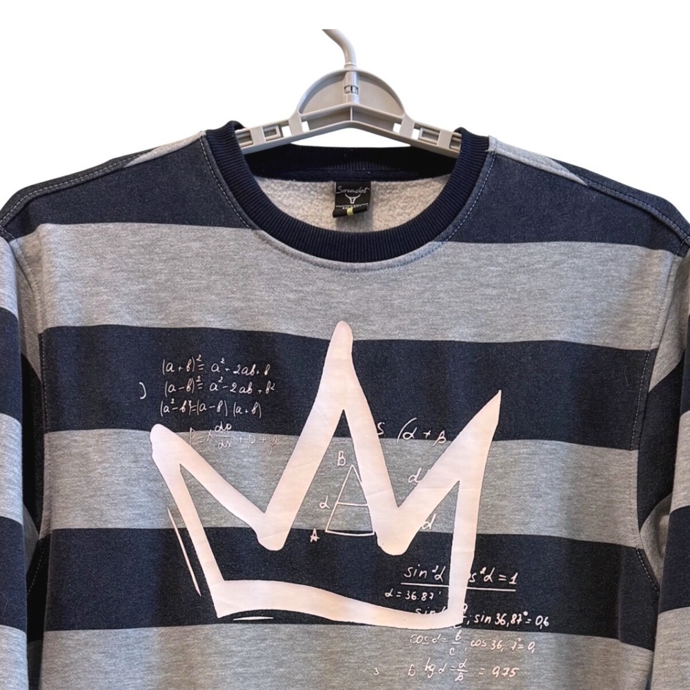 Screenshot Sweatshirt Gray Navy Striped Crown Math Equations Streetwear Mens 2XL